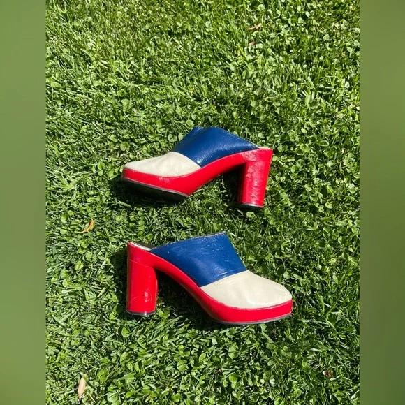 70s Vintage Red White and Blue Platform Clogs - Picture 2 of 14